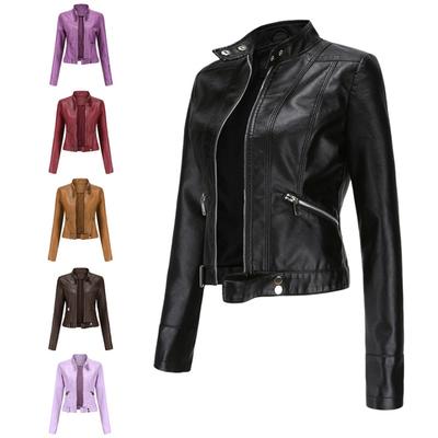 2022 Leather Jacket Women's Short Small Jacket Spring and Autumn Stand Collar Ladies Leather Jacket Women's Thin Leather Jacket