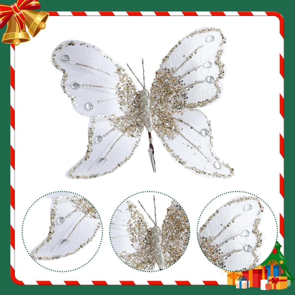 Butterfly Clip Christmas Ornament Glitter Decorative Collectible Artificial Butterfly for New Year Wedding Birthday Office