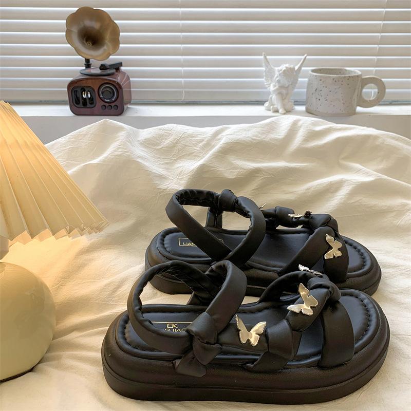 Platform sandals women's summer 2025 new bow French retro casual skirt Roman beach shoes