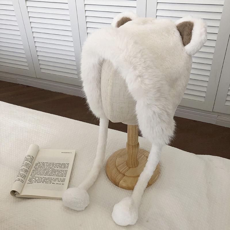 

Стильная шапка Универсальная Три цвета Милые медвежьи ушки Женские плюшевые теплые шапки белый