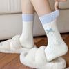 Women Winter Crew Socks Ribbed Warm Stretchy Socks with Bow Breathable Thickened Casual Socks for Home Sleep Daily Errands
