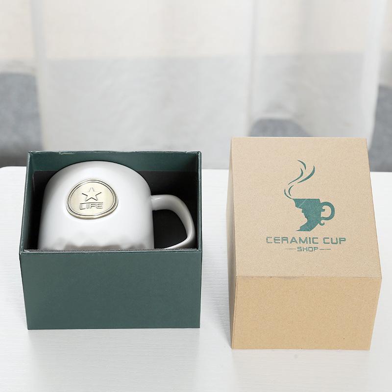 Ceramic Coffee Mermaid Copper Stamp Xingba Wind Ceramic Cup With Lid Spoon