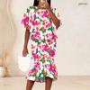 Women Plus Size Two Piece Skirt Set Round Neck Batwing Sleeve Floral Printed Ruffle Hem Top Fishtail Skirt