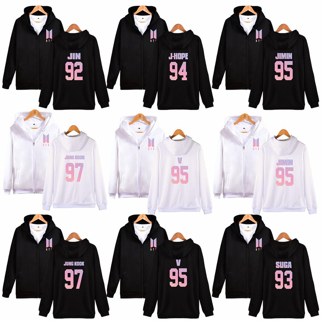 Sweat à capuche avec fermeture éclair et motif BTS pour adolescents, style décontracté