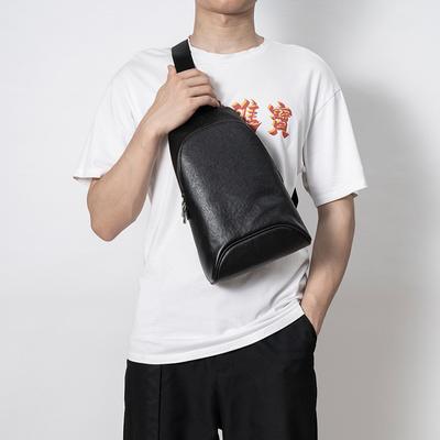 Summer Men's Chest Bag Genuine Leather Solid Color Simple Top Layer Cowhide Shoulder Bag Three-dimensional Large Capacity Shoulder Bag