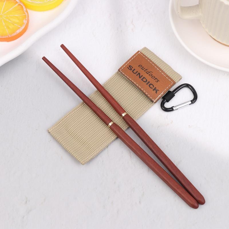 Mahogany Folding Chopsticks Outdoor Camping Picnic Travel Tableware Non-Slip Dinnerware Chopstick With Storage Bag Carabiner