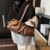 2025 new brown retro drawstring baguette bag single shoulder underarm portable casual pleated women's bag