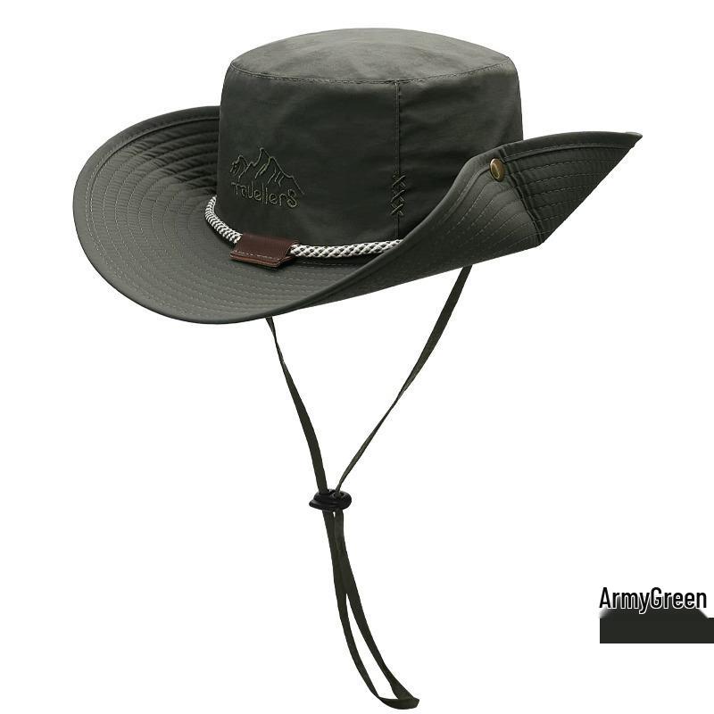 Unisex Japanese Style Wide Brim Drawstring Bucket Hat for Sun Protection - Breathable Denim for Hiking and Climbing.