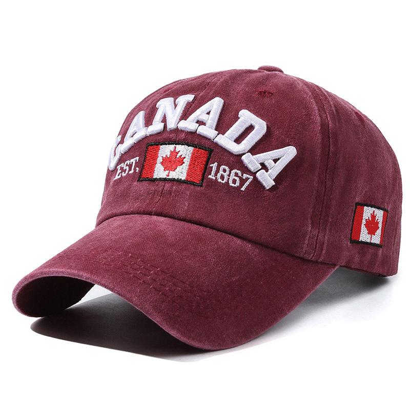 QING LONG AroDrive Canada Vlag Esdoornblad Geborduurd Gewassen Baseballpet, Klassiek Vintage Zacht Katoen Verstelbaar Sport One size fits all marineblauwe kleur
