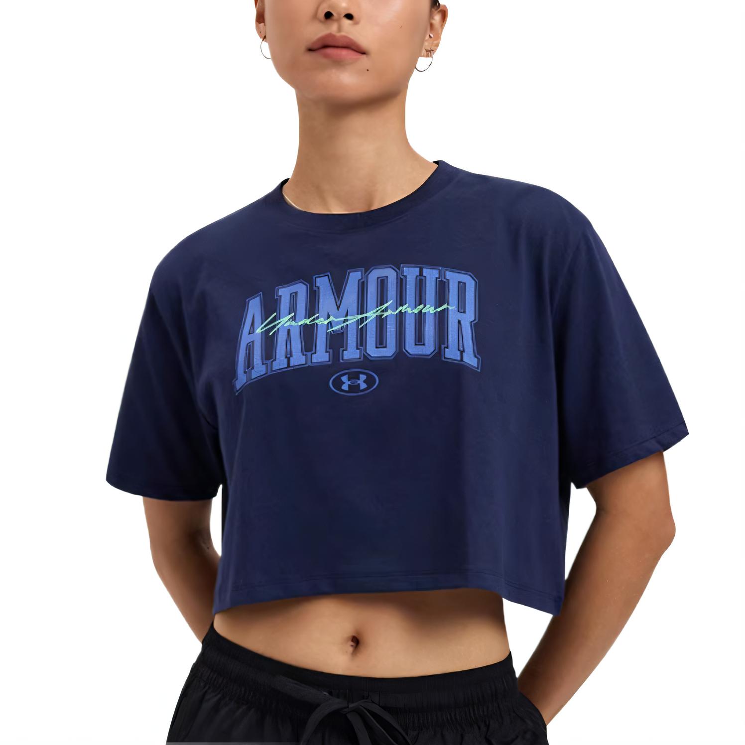

Under Armour Script Comfortable Fashion Versatile Short Sleeve Regular T-Shirt Women Tops 1390336-410 XL