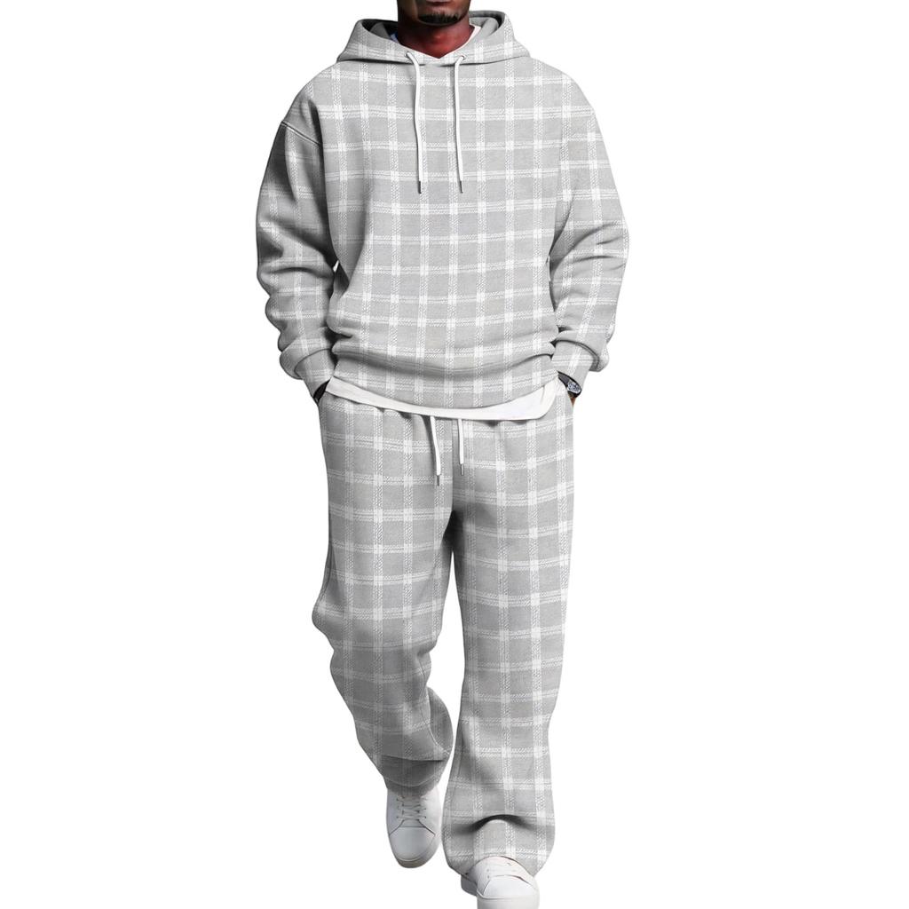 Completo da uomo con felpa con cappuccio a strati e pantaloni della tuta con elastico in vita, Outfit casual a due pezzi