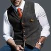 Mens Suit Vest Notched Plaid Wool Herringbone Tweed Waistcoat Casual Formal Business Groomman For Wedding