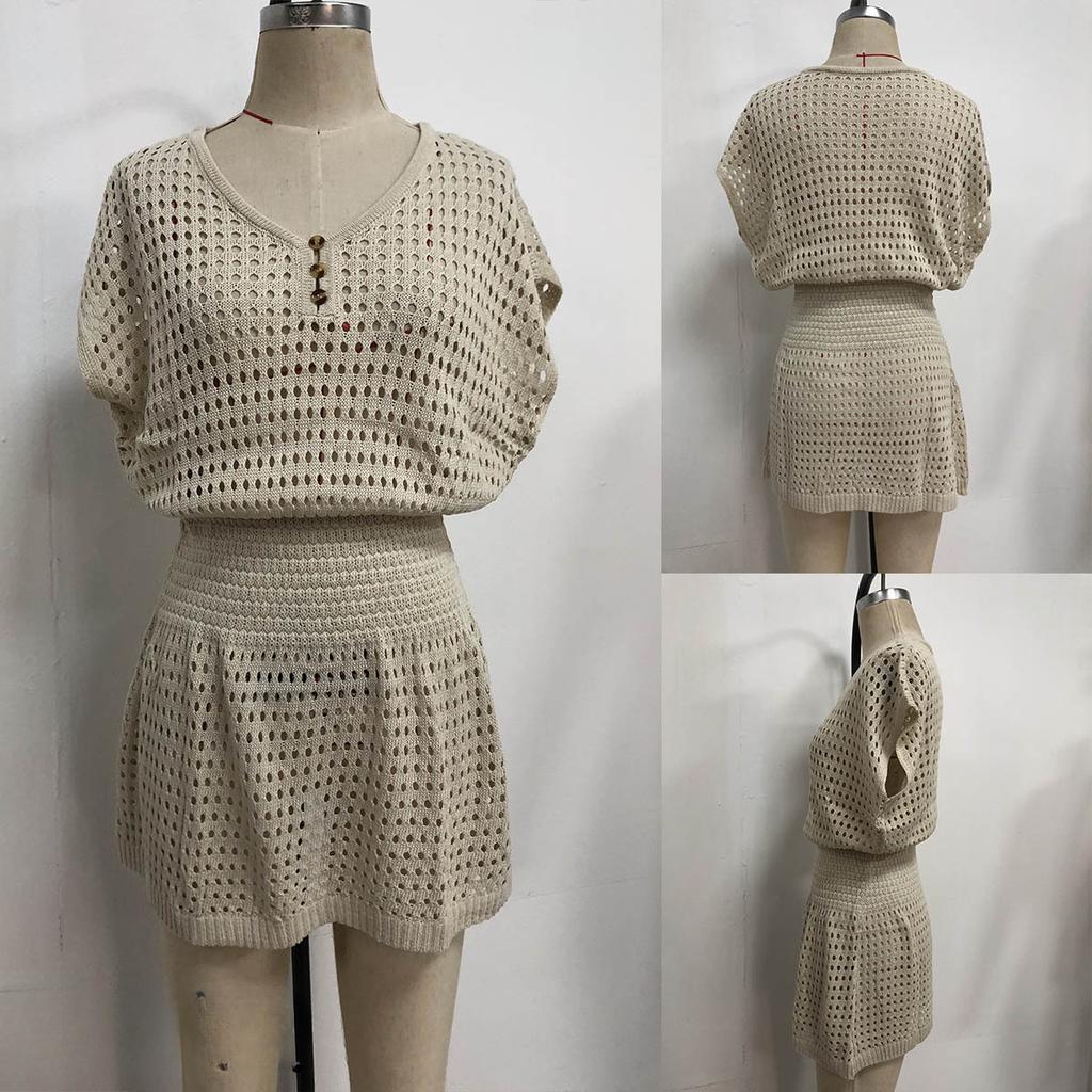 Damenkleid, Strandkleider, Strandüberzüge, ausgehöhlte Häkelstrickkleider