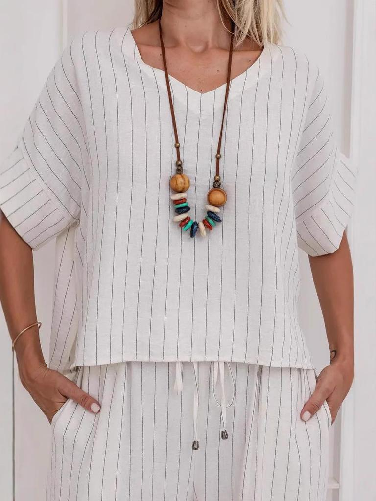 2025 Damen Gestreiftes Retro Lässiges Sommer Zweiteiler