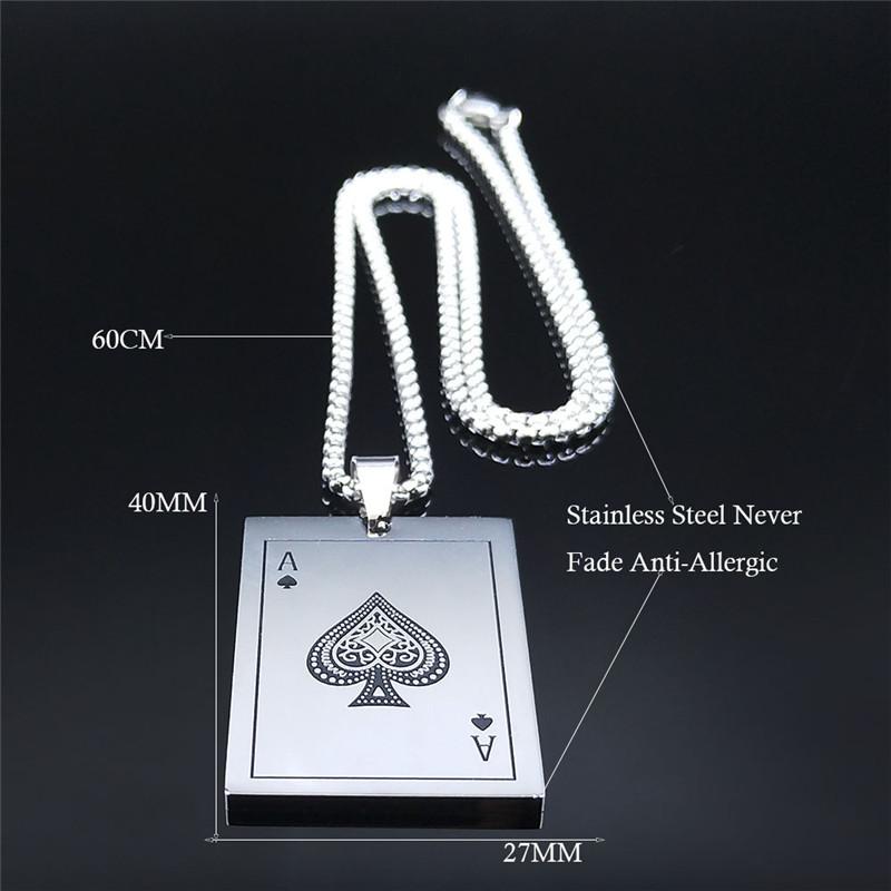 Lucky Spades Ace Halskjede for menn Smykker Rustfritt stål Poker Ace Pendant Rock Punk Casino Good Luck Kragetilbehør