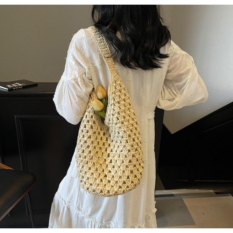 Hollow Woven Bag Fashion Leisure Niche Trend Large Capacity Shoulder Straw Bag Travel Beach Armpit Bag
