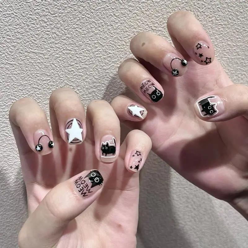 1/3 Stück Kawaii Cartoon Katze Nagelsticker Tierpfote Slider Nagelkunst Maniküre Dekorationen Y2K Sterne Buchstaben Abziehbilder Werkzeuge
