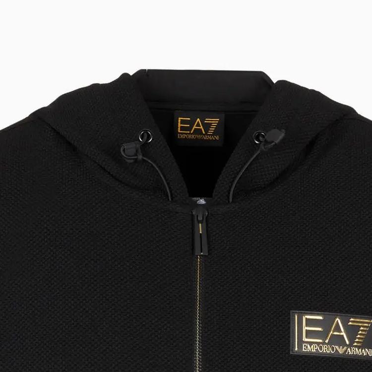 Emporio Armani EA7 Series Logo Letter Print Hooded Zip Long Sleeve Sweatshirt Men Sweatshirt Black 6RPM69-PJG1Z-1200