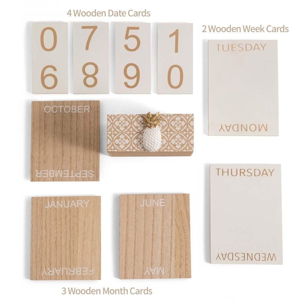 Pineapple Wooden Perpetual Calendar Cactus Date Display Ornament Desk Calendar Ornament  Office