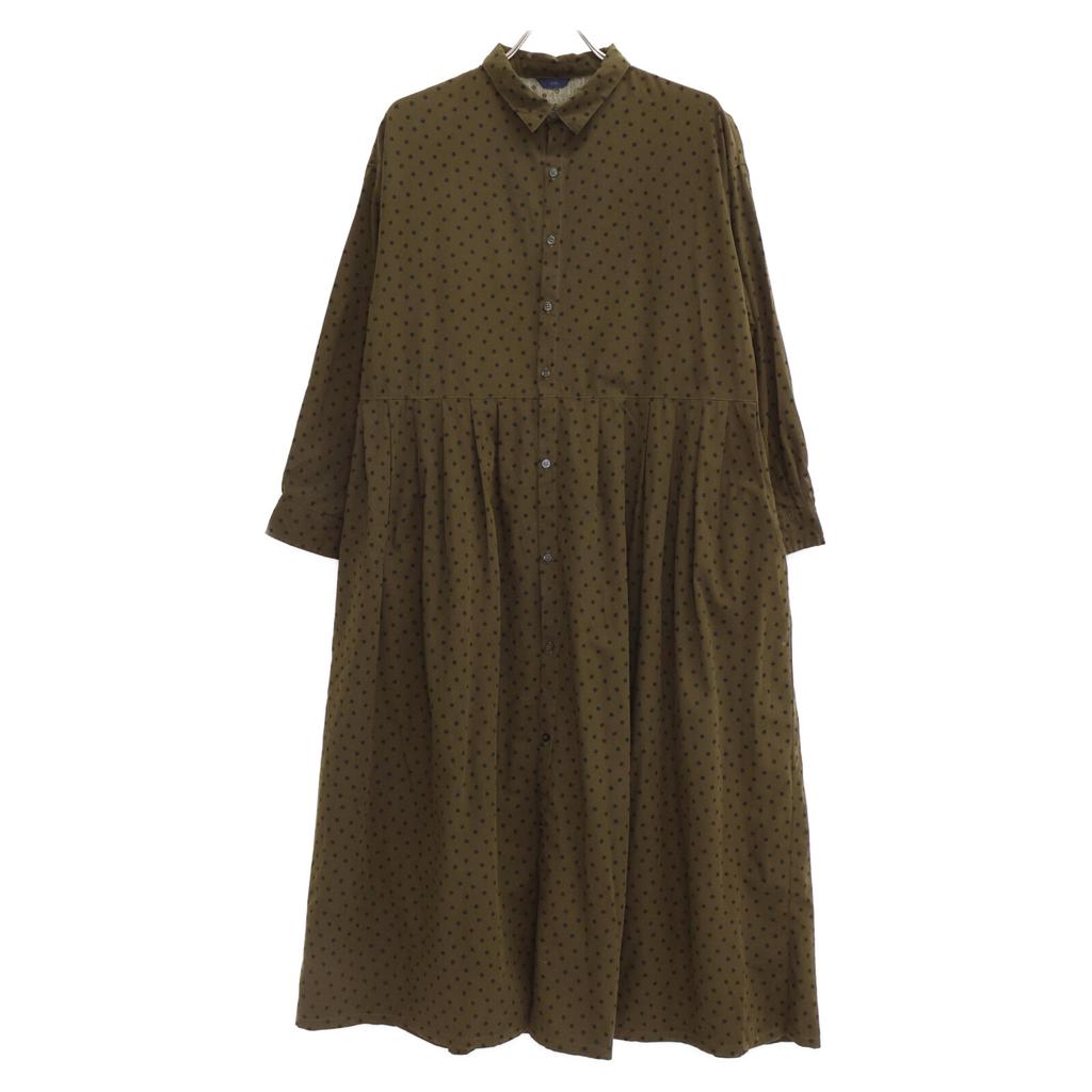 ICHI [Good Condition] SM210429 Polka Dot Shirt dress *There is no size notation. Khaki x BlackUsed