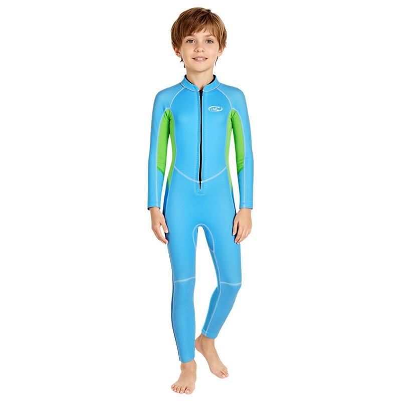 Kinder Ganzkörper-Neoprenanzug Schnorcheln Tauchen Surfen Warm Thermisch Langarm Hose UV-Schutz Schwarz Hellblau