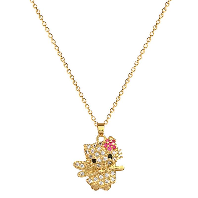 Flower Cat Drill Light Luxury Temperament Gorgeous Full Diamond Necklace Female Versatile Collarbone Chain Titanium Steel Chain
