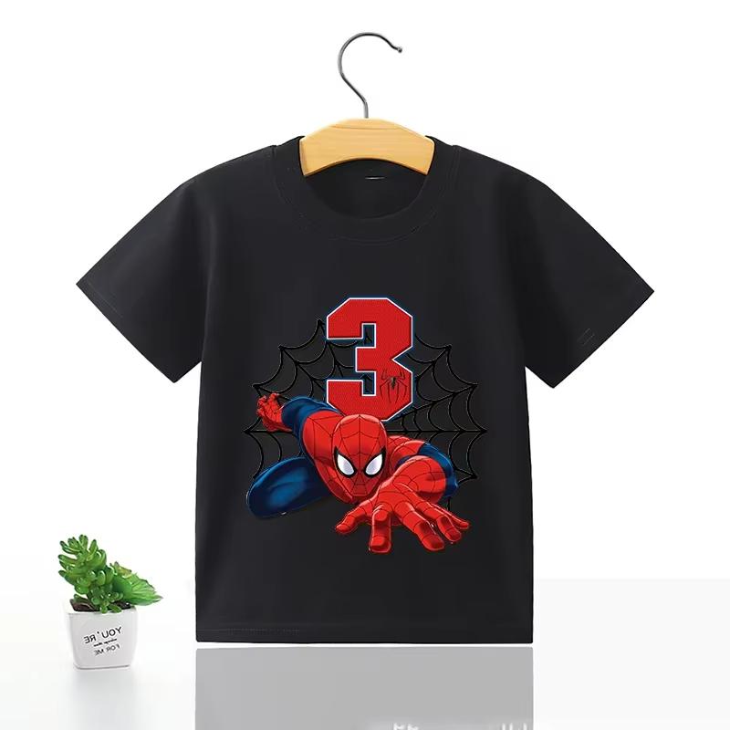 2026 Summer Children's T-Shirt, Featuring a Digital Spider-Man Pattern Design with a Crew Neck