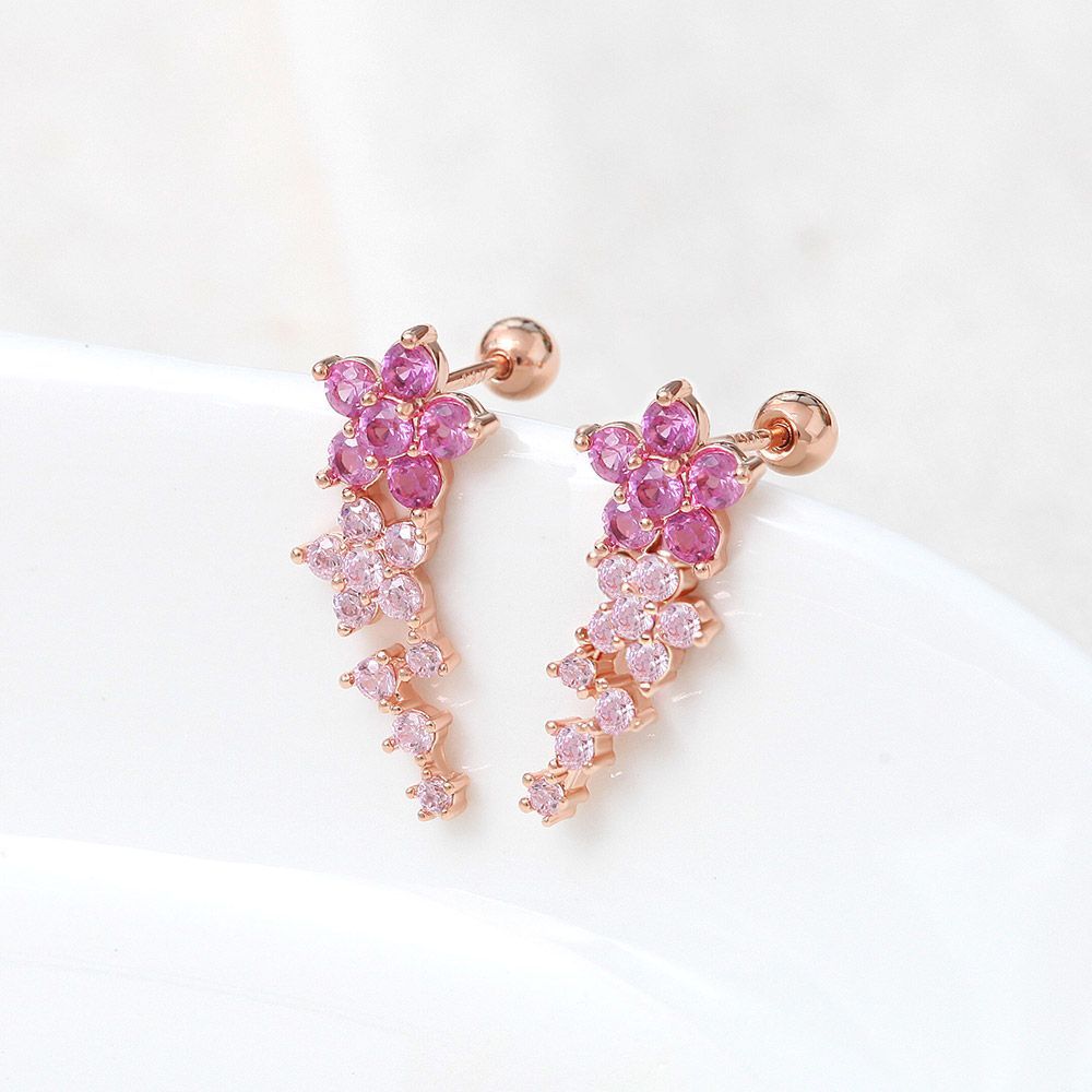 Gold Needle Cubic Pink Flower Rose Gold Flower Piercing 14K