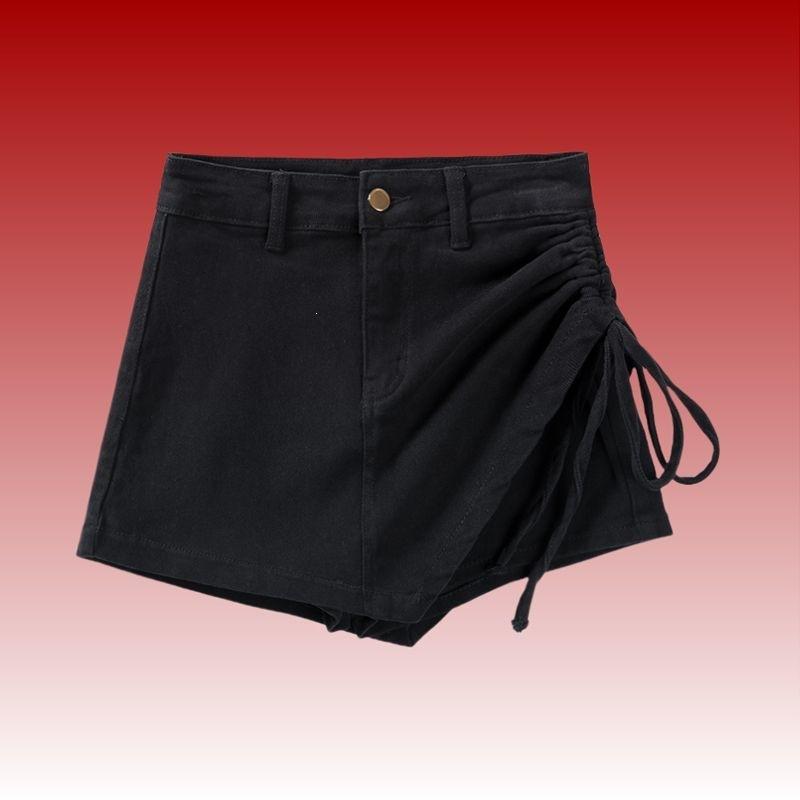Khaki Skirt Children 2026 Spring and Summer Elastic Design Short Skirt Irregular Drawstring Jeans Skirt Fashion Feminine-inspired Casual Skort