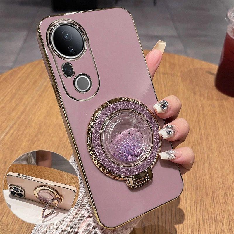 For Vivo V50 LITE Fashionable Galvanized Phone Case for Vivo V50 V40 Lite V30 Pro V29 V25 E Y300 Y39 Quicksand Bracket Shell