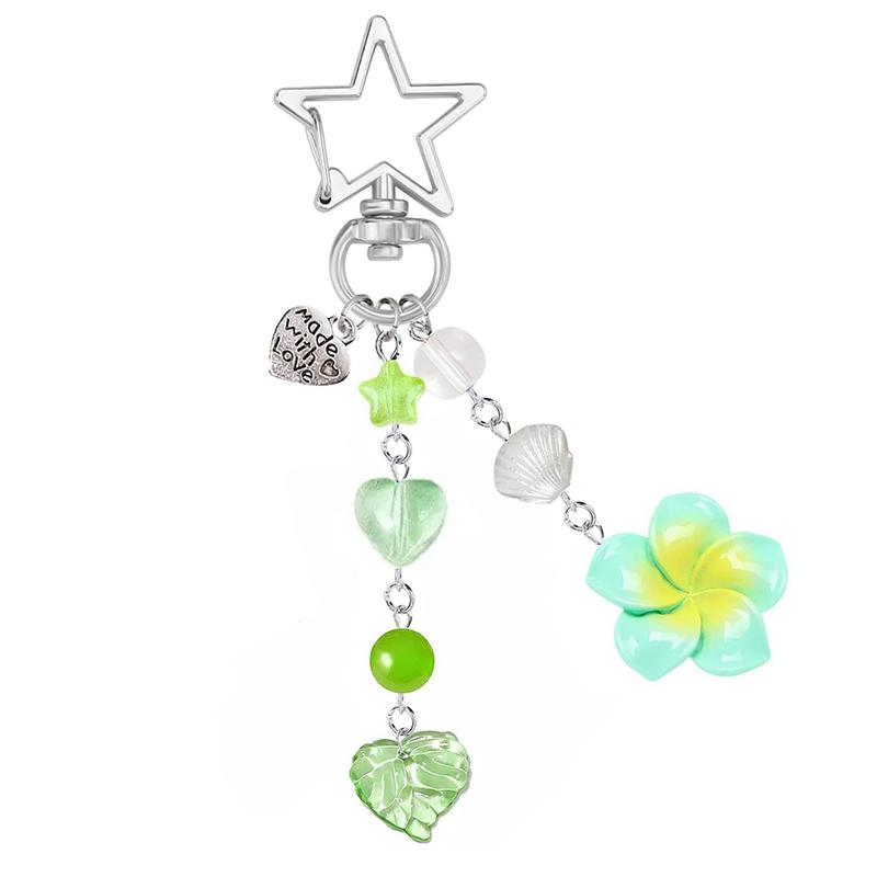 

Y2K Style Girly Keychain; Flower Design, Beaded Star, Bohemian Charm Bag Pendant зелений