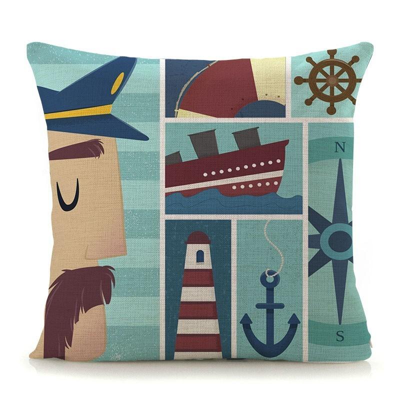 Mediterranean Lighthouse Ocean Sailing Print Home Decorative Cushion Cover Cotton Linen Pillow Case For Sofa Bed Chair 45X45Cm