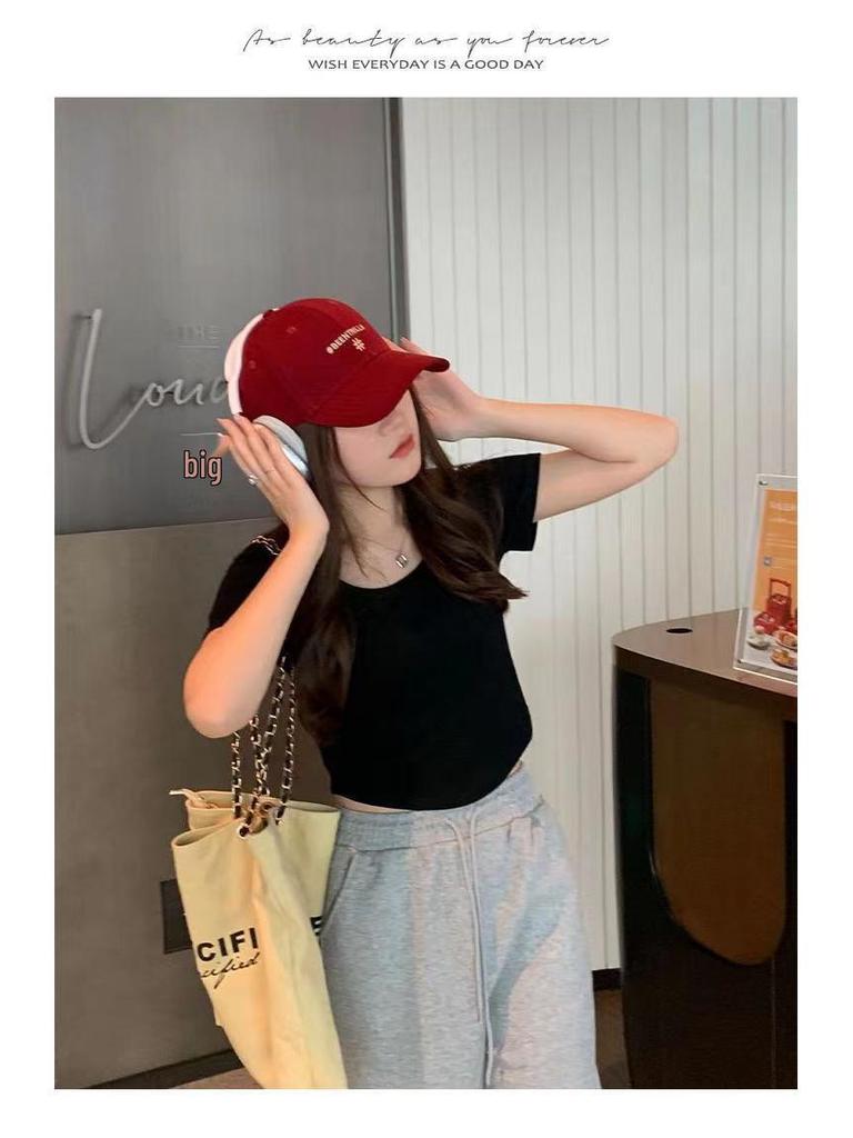 Women's Slim Fit Square Neck Short-Sleeve Tee - Summer Thin, Figure-Flattering, Pure Style, Plain Color Trendy Top