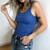 Women's Casual Neck Button Ribbed Slim Fit Sleeveless Tank Top