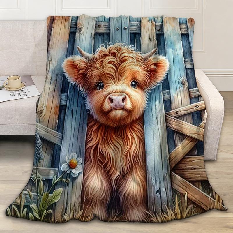 

1PC Cute Kitten Blanket Cute Highland cow For Boys Girls Anniversary Birthday Gift Festival Gifts Soft Blankets Four season use 75x90cm
