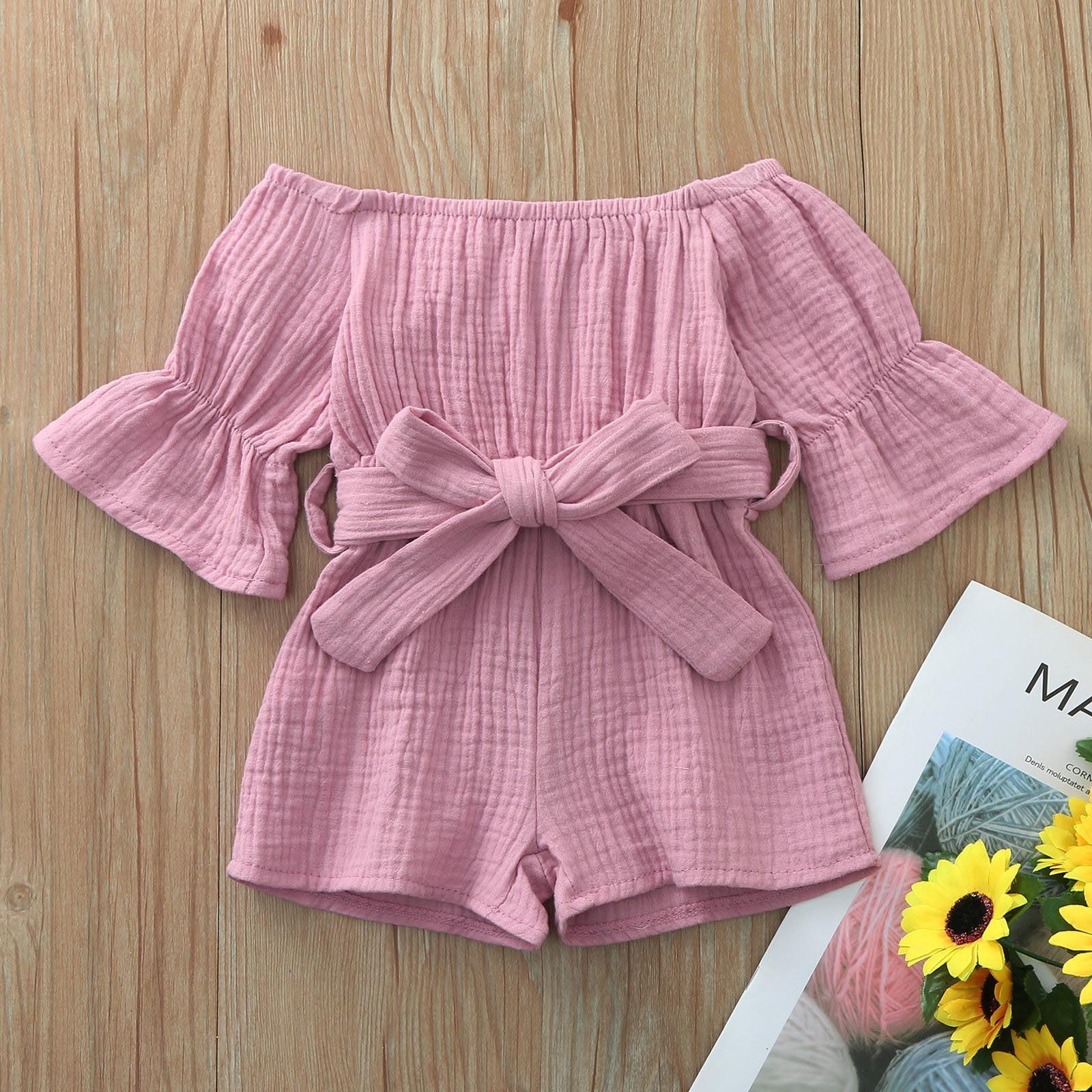 

Комбінезон для маленьких дітей, дівчаток і хлопчиків з відкритими плечима з рюшами і бантом 110 рожевий