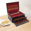 39x29x17.5cm Kiefernholz 3 Etagen Holz Besteckkasten, Handgefertigte Schwarz Rote Aufbewahrungsbox Freistehend für Zuhause, Restaurants