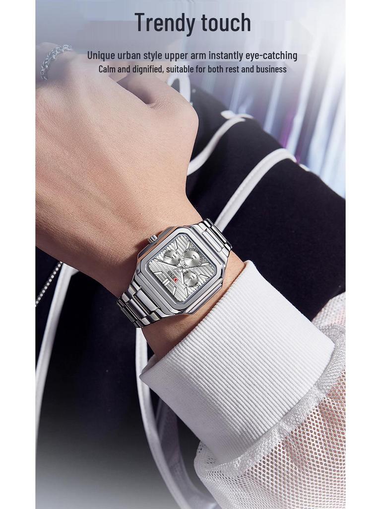 OFNS Six-Hand Men's Square Quartz Watch: Luminous, Day-Date, 30M Waterproof, Silicone Steel Band, Hot Seller