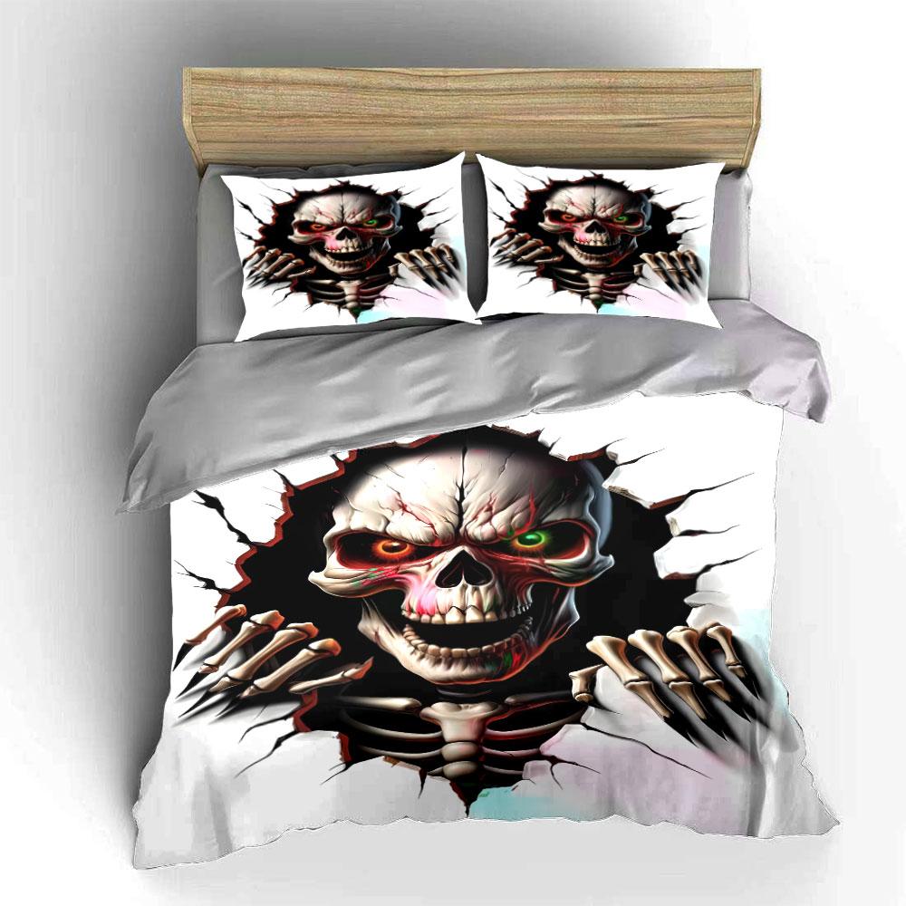 Skull Breaking Through Wall Print Bedding Set 1 Duvet Cover 2 Pillowcases for Adult and Children Luxury Gift Full Size