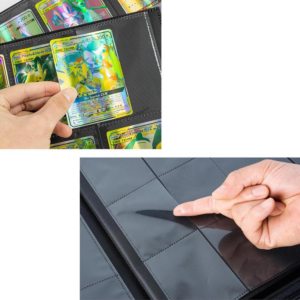 Black PU Leather Pokémon Card Binder with Zipper: 4, 9, & 16-Pocket Large Capacity Game Storage Book