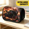 Double Layer Large Pencil Case, Vibrant Printed Pencil Pouch with Smoke Flame Sport Motorcycle Design, Fashion Storage Bag, Portable Pencil Case with