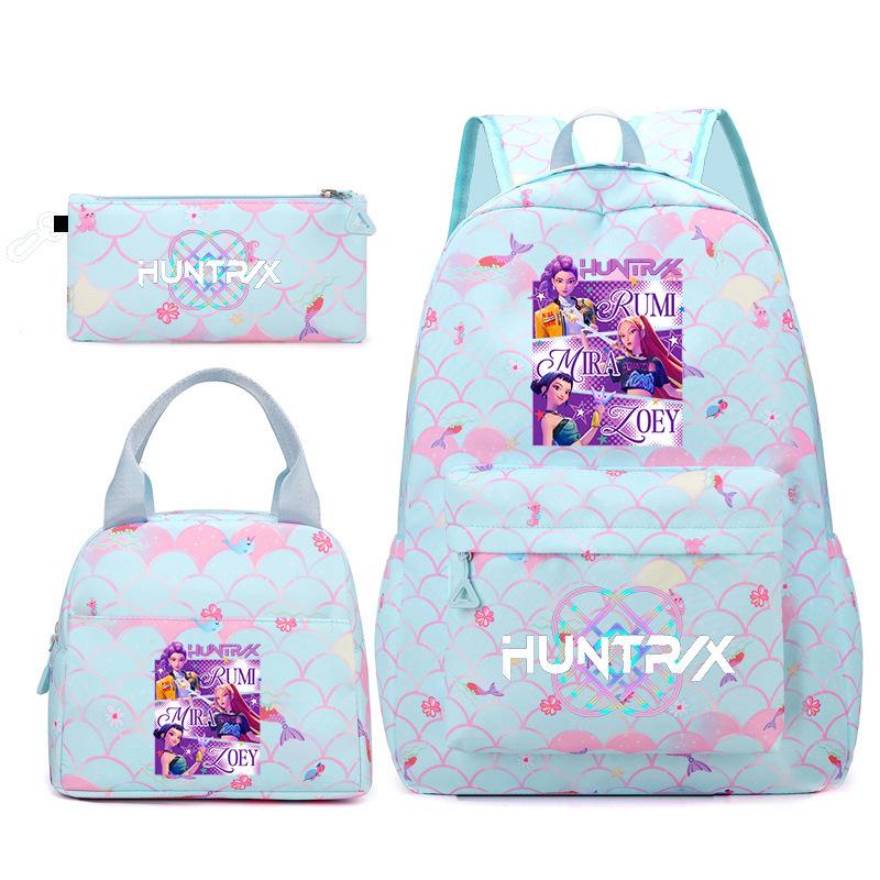 3Pcs/set Cartoon KPOP Printed Backpack with Handbag Pencil Case for Teenager Boy Girl Large Capacity Bookbag Schoolbag Mochila
