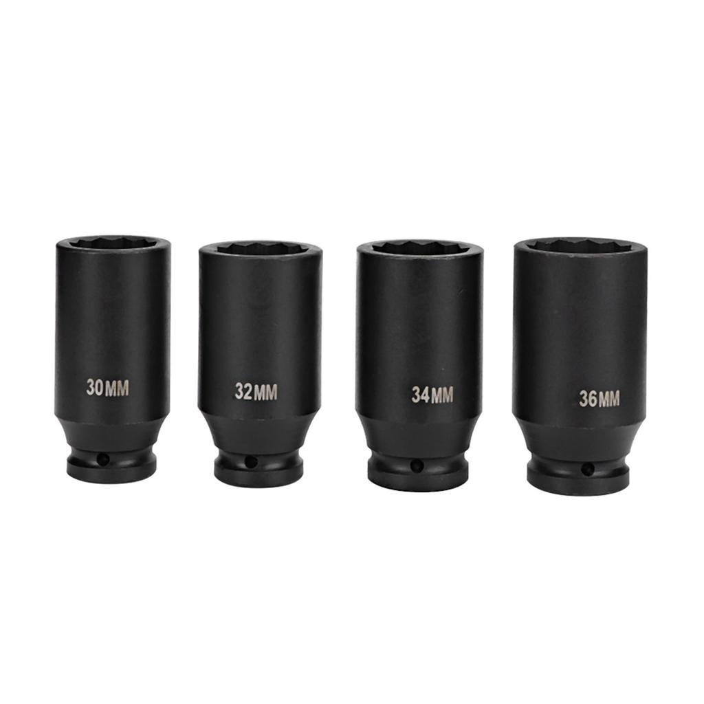 4pcs 12 Inch Deep Impact Socket Repairing Tool Set 12 Point Head Adapter High Hardness