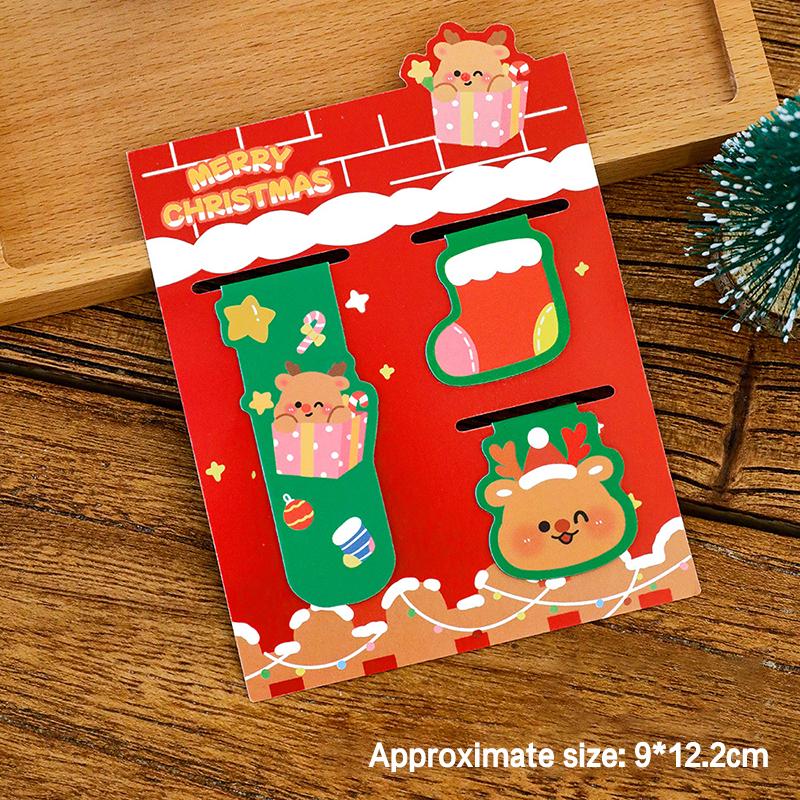 1/4 Set Kawaii Christmas Santa Claus Elk Snowman Magnetic Bookmarks Cute Stationery Bookmark For Books School Office Supplies