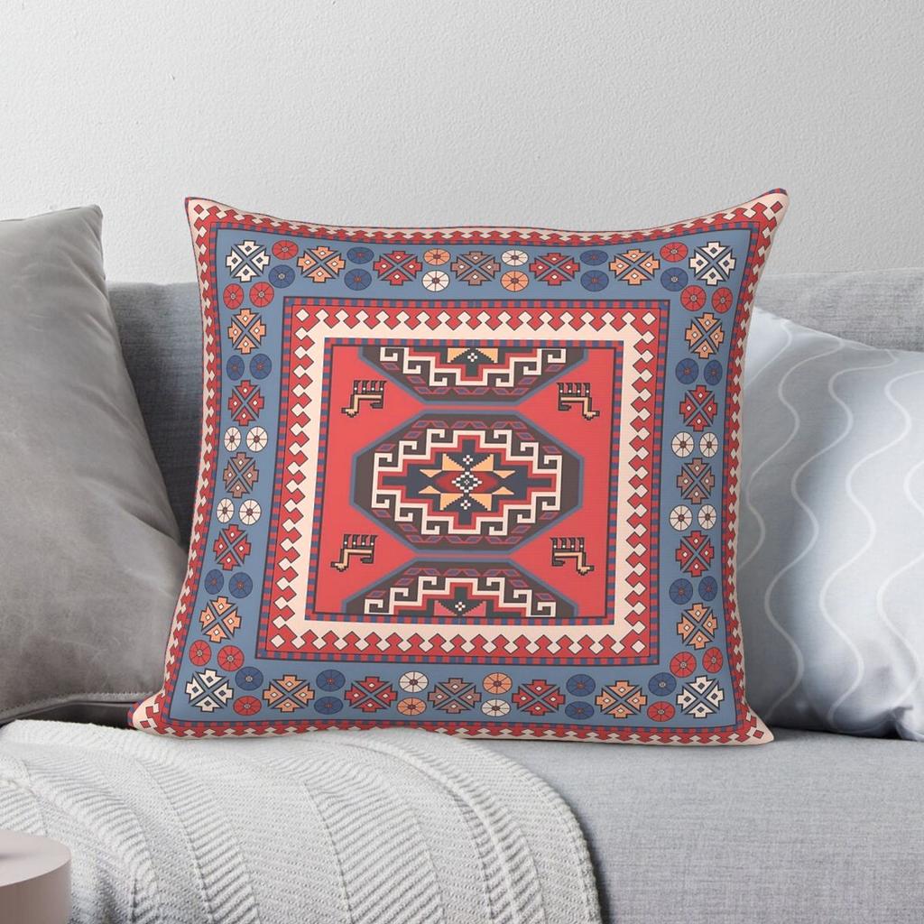 Ganja-Gazakh Carpet Azeri Square Pillowcase Polyester Linen Velvet Printed Zip Decorative Car Cushion Cover