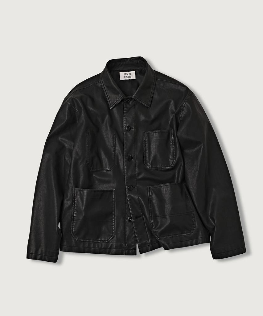 MOOD INSIDE WOMAN Vtg Leather Chore Jacket_Black
