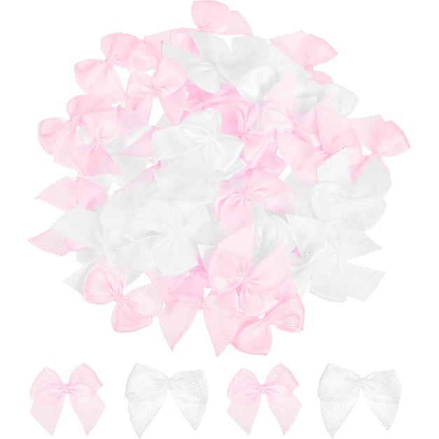 MECCANIXITY 100Pcs Mini Ribbon Bow 1" Mini Fabric Satin Ribbon Flower Bows for Craft DIY Sewing Wedding Birthday Party Pink & Blue