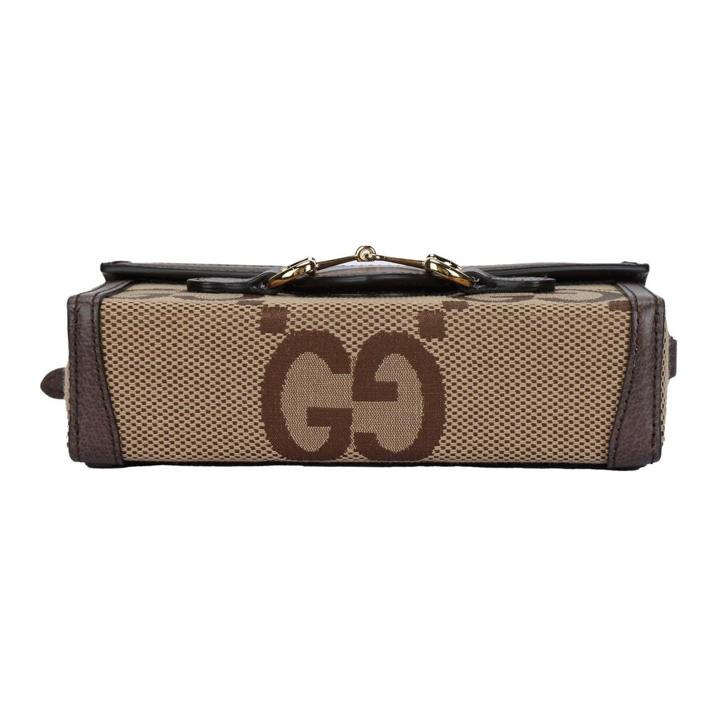 Gucci Horsebit 1955 Gold Horsebit Oversized Double G Magnetic Closure Canvas And Leather Trimmed Box Bag Shoulder Crossbody Mini 699296-UKMBG-2572