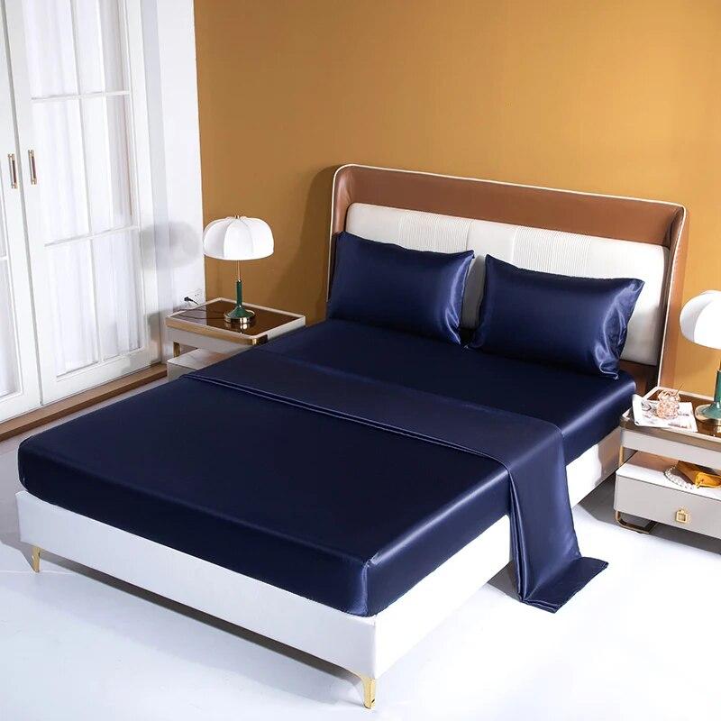 

Роскошный атласный комплект простыней из вискозы, высота простыни 35 см, 21 цвет, дополнительный комплект плоских простыней, однотонный комплект постельного белья Full 4pcs