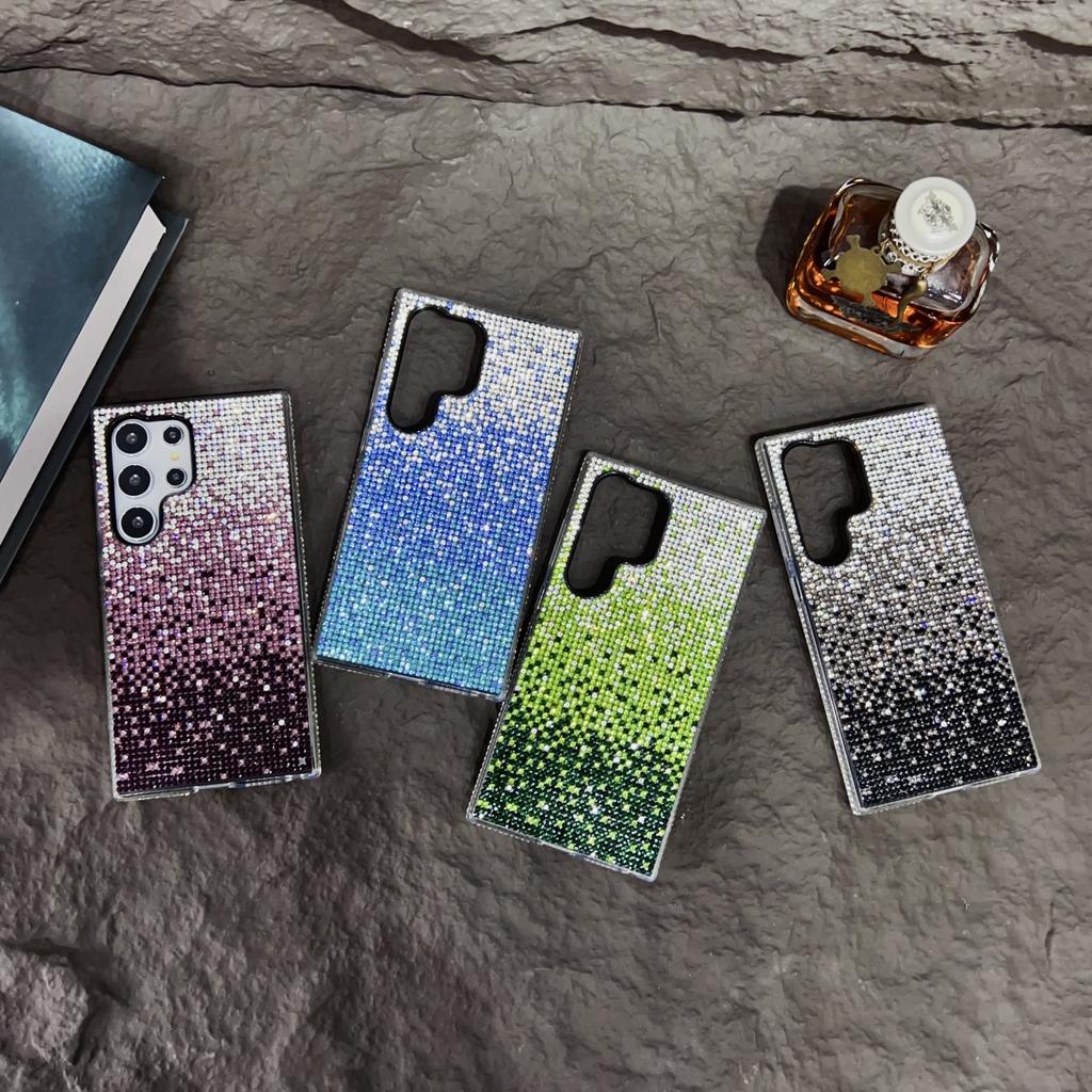 Luxury Gradient Rhinestones Glitter Stylish for Samsung S24/S23/S22/S21 Ultra Plus TPU Frame Phone Cover Protective Diamond Case